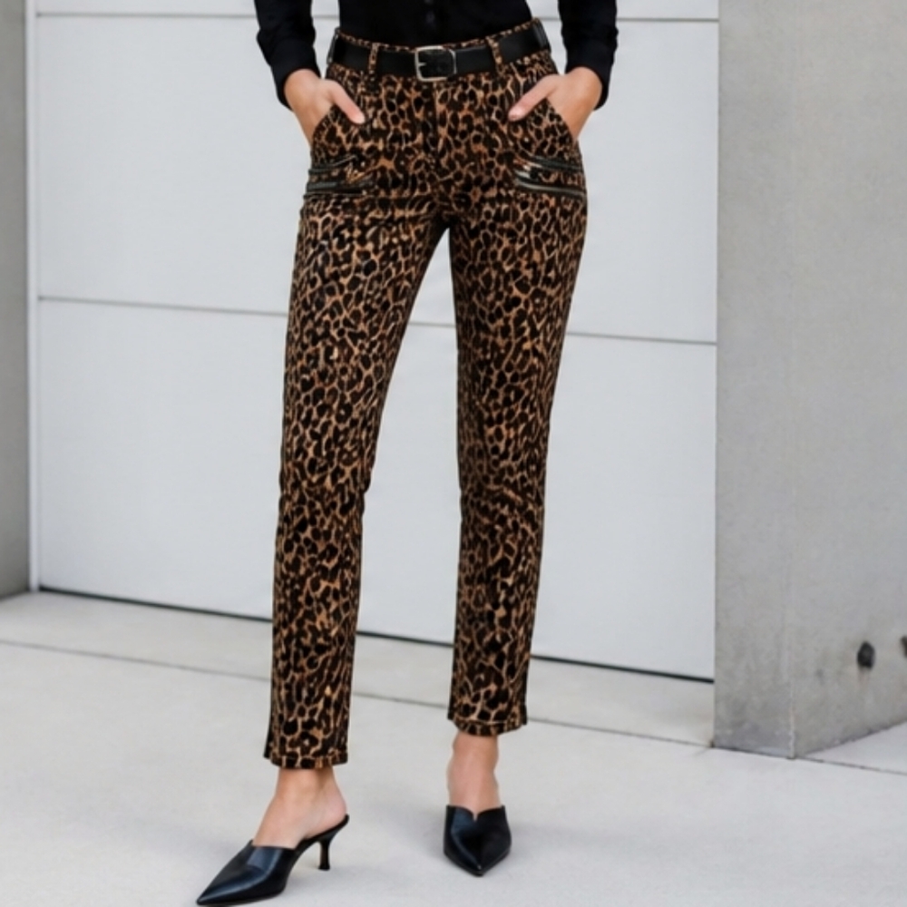 Leopard Print Skinny Jeans - Brown/Black